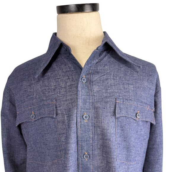 Vintage Sears Jeans Joint Mens Perma-Prest Blue Long Sleeve Button-Up Shirt XL - Picture 2 of 9